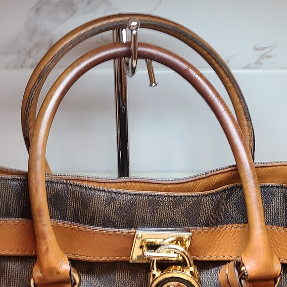 Michael Kors Hamilton Signature Monogram Jet Set Chain Shoulder Bag Brown REHAB - Picture 5 of 12